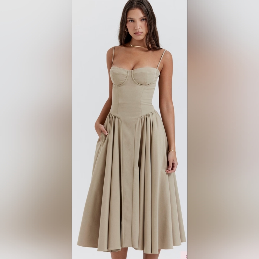 House of CB Taupe Corset Midi Dress